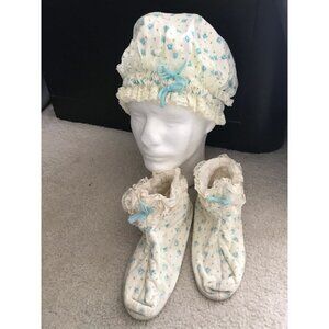Vintage 1960's "Her Majesty" Girl's Granny Hat And Matching Slippers Size Large